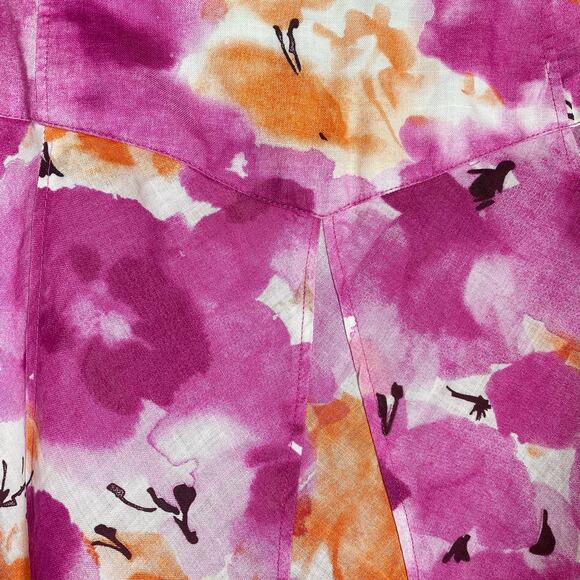 Allison Taylor Floral Skirt 100% Linen Pink Orange White Watercolor Womens Sz 8 - Picture 3 of 5